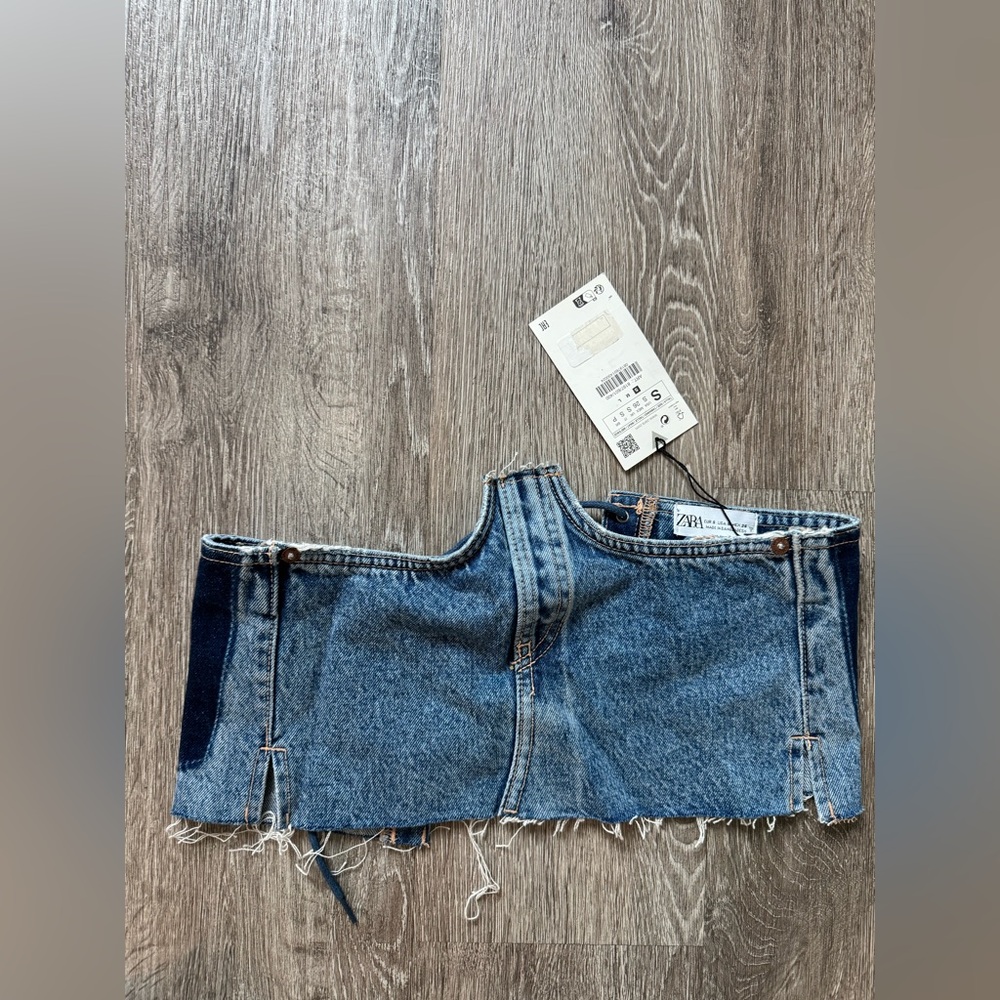 ZARA Denim Lace-Up Corset Top | Raw Edge Jean Bustier | Y2K Festival Size S NWT - Picture 8 of 10